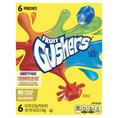 FRUIT Gushers Strawberry Splash and Tropical Fruit Flavored Snacks Variety Pack, 0.8 oz, 6 count, 4.8 Ounce