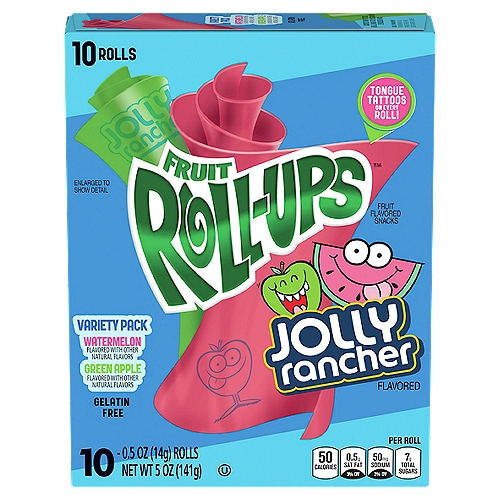 Fruit Roll-Ups Jolly Rancher Watermelon and Green Apple Fruit Flavored Snacks, 0.5 oz, 10 count
Jolly Rancher Watermelon and Green Apple Fruit Flavored Snacks Variety Pack