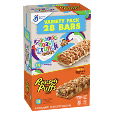 General Mills Cinnamon Toast Crunch And Reese S Puffs Treat Bars Variety Pack 0 85 Oz 28 Count