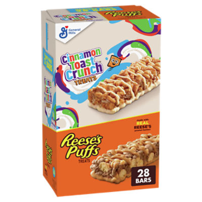 General Mills Cinnamon Toast Crunch and Reese's Puffs Treat Bars Variety Pack, 0.85 oz, 28 count