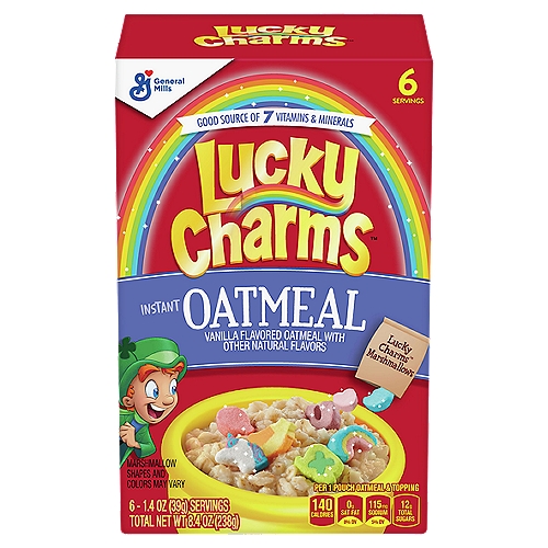 GMI LUCKY CHARMS OATMEAL 6CT
Vanilla Flavored Oatmeal with Other Natural Flavors

Lucky Charms™ Marshmallows

They're Magically Delicious™