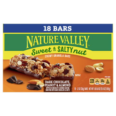 Nature Valley Dark Chocolate, Peanut & Almond Sweet & Salty Nut Chewy Granola Bars, 1.2 oz, 18 count