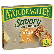 Nature Valley Savory Nut Crunch White Cheddar Crispy Nut Bar, 0.89 oz, 5 count, 4.45 Ounce