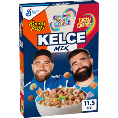 General Mills Kelce Mix Reese's Puffs, Cinnamon Toast Crunch, Lucky Charms Cereal, 11.5 oz