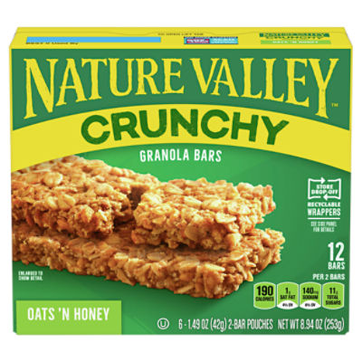  Nature Valley Crunchy Granola Bars, Oats 'n Honey, 12 Bars,  8.94 OZ (6 Pouches) : Grocery & Gourmet Food