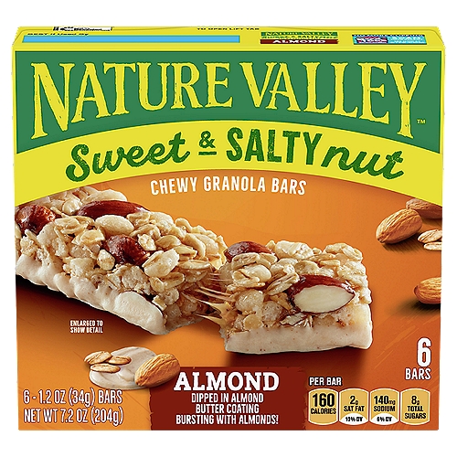 Nature Valley Sweet & Salt Nut Almond Chewy Granola Bars, 1.2 oz, 6 count
Dipped in Almond Butter Coating Bursting with Almonds!