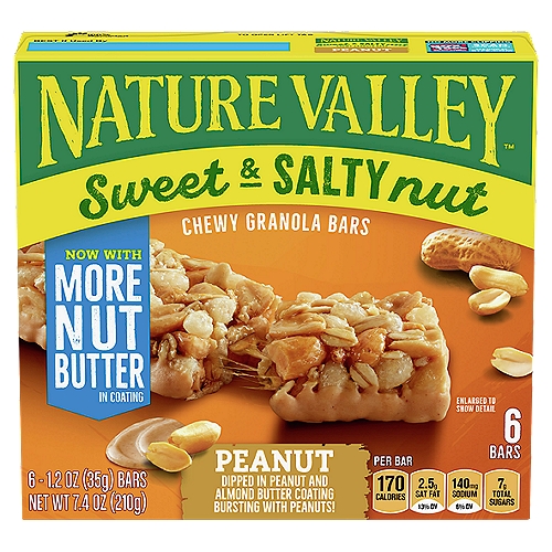 NATURE VALLEY Sweet & Salty Nut Peanut Chewy Granola Bars, 1.2 oz, 6 count
Dipped in Peanut and Almond Butter Coating Bursting with Peanuts!