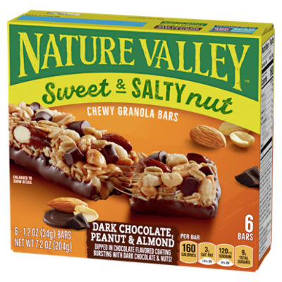 Nature Valley Sweet & Salty Nut Dark Chocolate, Peanut & Almond Chewy Granola Bars, 1.2 oz, 6 count