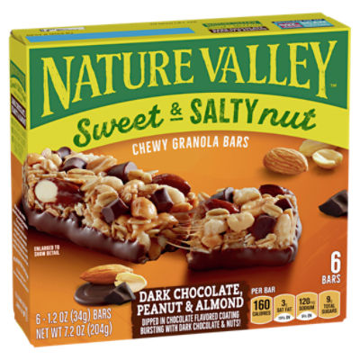 Nature Valley Sweet & Salty Nut Dark Chocolate, Peanut & Almond Chewy Granola Bars, 1.2 oz, 6 count