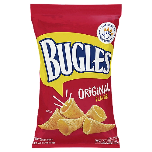 General Mills Bugles Original Flavor Crispy Corn Snacks, 7.5 oz
Who should eat Bugles?
Anyone.
Hockey moms and referees. Father and son curling teams. Book clubbers. Landlubbers. Even party sound dubbers. Band leaders. Lead singers. Lion tamers. All-night gamers. Nine out of ten doctors.
And everyone.