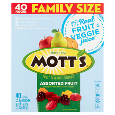 MOTT'S Assorted Fruit Flavored Snacks Family Size, 0.8 oz, 40 count
