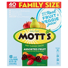 MOTT'S Assorted Fruit Flavored Snacks Family Size, 0.8 oz, 40 count