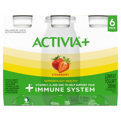 Activia+ Strawberry Lowfat Yogurt Drink, 3.1 fl oz, 6 count