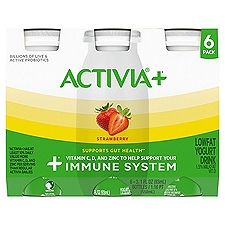 Activia+ Strawberry Lowfat Yogurt Drink, 3.1 fl oz, 6 count