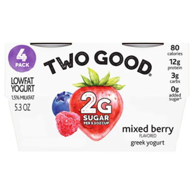 Two Good Mixed Berry Flavored Greek Lowfat Yogurt, 5.3 oz, 4 count