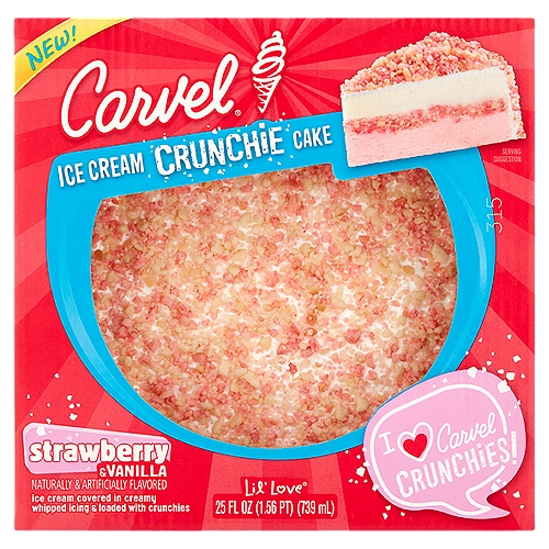 Carvel Lil' Love Strawberry & Vanilla Crunchie Ice Cream Cake, 25 fl oz
Ice Cream Covered in Creamy Whipped Icing & Loaded with Crunchies