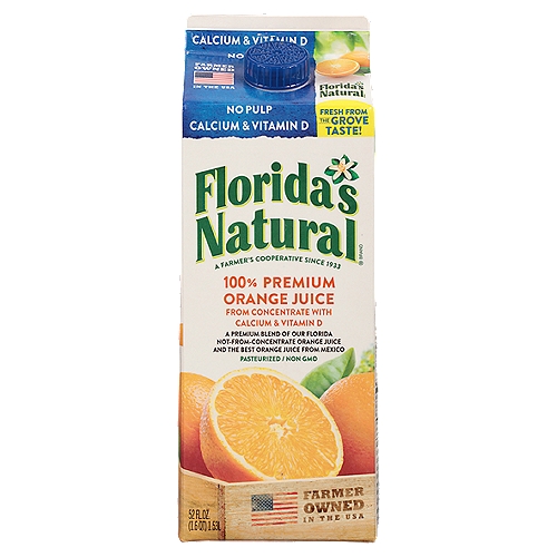 Florida's Natural No Pulp Orange Juice with Calcium & Vitamin D, 52 fl oz
100% Premium Florida Orange Juice