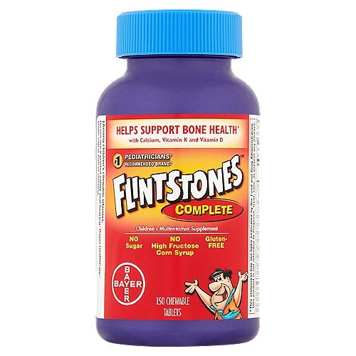 Flintstones Complete Children's Chewable Tablets, 150 count
Children's Multivitamin Supplement

Helps support bone health*
*This statement has not been evaluated by the Food and Drug Administration. This product is not intended to diagnose, treat, cure, or prevent any disease.