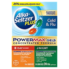 Alka-Seltzer Plus PowerMax Gels Maximum Strength Cold & Flu Day and Night Liquid Gels, 24 count