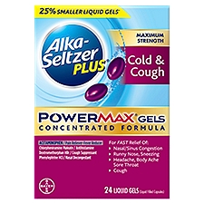 Alka-Seltzer Plus PowerMax Gels Maximum Strength Cold & Cough Liquid Gels, 24 count