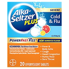 Alka-Seltzer Plus PowerFast Fizz Severe Cold & Flu Citrus, Effervescent Tablets, 20 Each