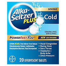 Alka-Seltzer Plus PowerFast Fizz Severe Cold Sparkling Original Effervescent Tablets, 20 count