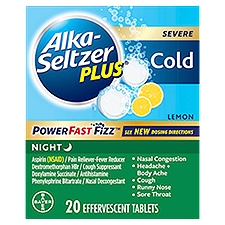 Alka-Seltzer Plus PowerFast Fizz Effervescent Tablets, Severe Cold Lemon Night, 20 Each