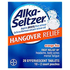 Alka-Seltzer Orange Fizz Hangover Relief, Effervescent Tablets, 20 Each
