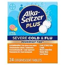 Alka-Seltzer Plus PowerFast Fizz Severe Cold & Flu Citrus Flavor Effervescent Tablets, 24 count, 24 Each