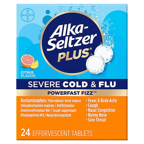 Alka-Seltzer Plus PowerFast Fizz Severe Cold & Flu Citrus Flavor Effervescent Tablets, 24 count