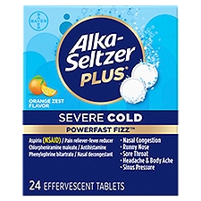 Alka-Seltzer Plus Powerfast Fizz Severe Cold Orange Zest Flavor Effervescent Tablets, 24 count