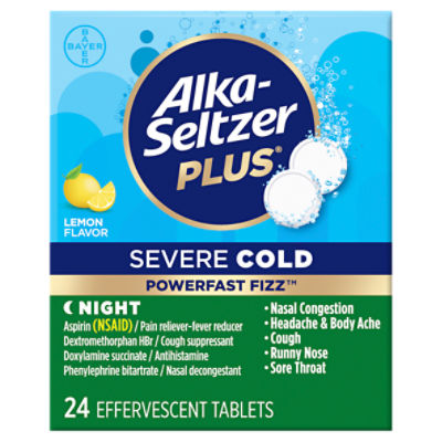 Alka-Seltzer Plus Powerfast Fizz Severe Cold Lemon Flavor Effervescent Tablets, 24 count
