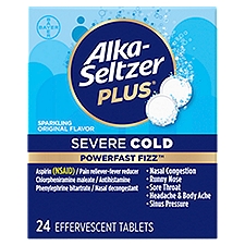 Alka-Seltzer Plus Powerfast Fizz Severe Cold Sparkling Original Flavor Effervescent Tablets, 24 coun, 24 Each