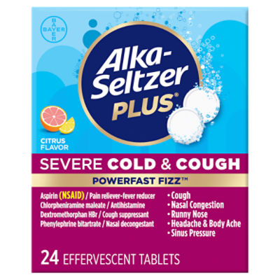 Alka-Seltzer Plus Powerfast Fizz Severe Cold & Cough Citrus Flavor Effervescent Tablets, 24 count, 24 Each