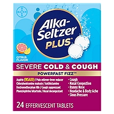 Alka-Seltzer Plus Powerfast Fizz Severe Cold & Cough Citrus Flavor Effervescent Tablets, 24 count