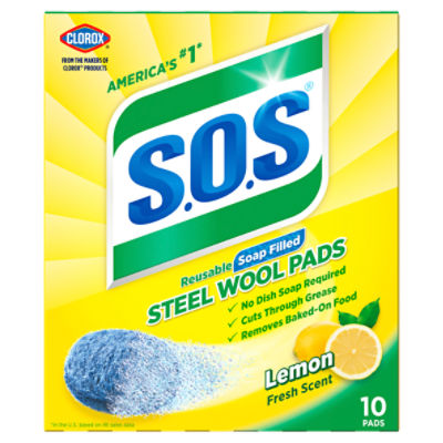 Clorox S.O.S Lemon Fresh Scent Steel Wool Pads, 10 count