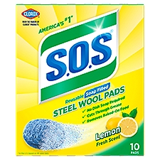 Clorox S.O.S Lemon Fresh Scent Steel Wool Pads, 10 count