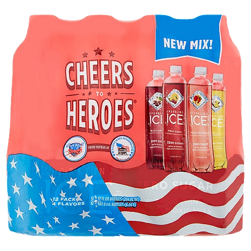 Sparkling Ice Cheers to Heroes Flavored Sparkling Water, 17 fl oz, 12 count
