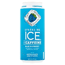 Sparkling Ice + Caffeine Blue Raspberry Naturally Flavored, Sparkling Water, 16 Fluid ounce