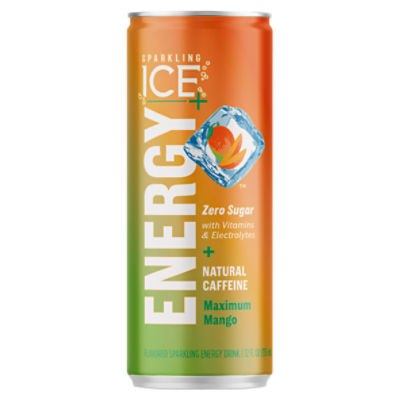Sparkling Ice +Energy Zero Sugar Maximum Mango Flavored Sparkling Energy Drink, 12 fl oz
