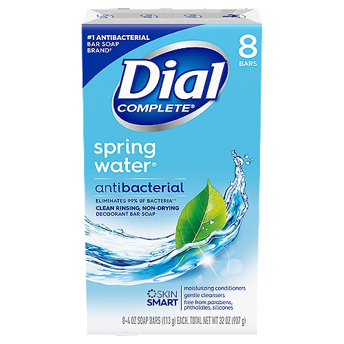 Dial Complete Spring Water Antibacterial Deodorant Bar Soap, 4 oz, 8 count