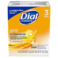 Dial Complete Gold Antibacterial Deodorant Bar Soap, 4 oz, 3 count