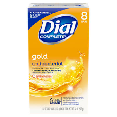 Dial Complete Gold Antibacterial Deodorant Bar Soap, 4 oz, 8 count, 32 Ounce