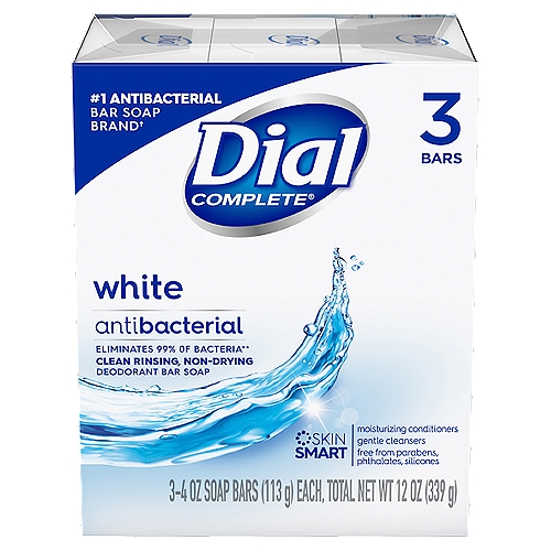 Dial Complete White Antibacterial Bar Soap, 4 oz, 3 count