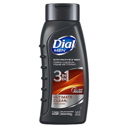 Dial Men 3 in 1 Ultimate Clean Fresh Water Body+Hair+Face Wash, 16 fl oz