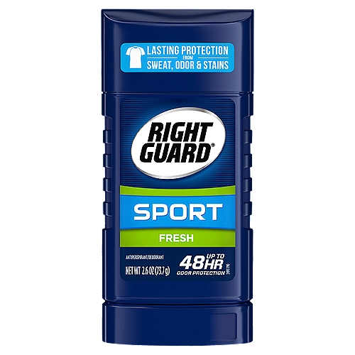 Right Guard Sport Fresh Antiperspirant/Deodorant, 2.6 oz
Drug Facts
Active ingredient - Purpose
Aluminum Zirconium Trichlorohydrex Gly 14.0% - Antiperspirant

Use
• Reduces underarm perspiration