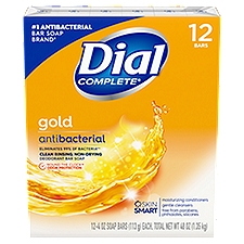 Dial Complete Antibacterial Deodorant Bar Soap, Gold, 4 oz, 12 Bars, 48 Ounce
