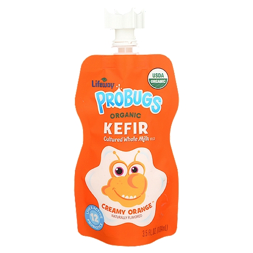 Lifeway Probugs Organic Kefir Creamy Orange Cultured Whole Milk, 3.5 fl oz