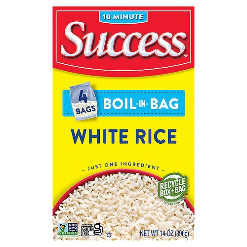 Enjoy the original boil-in-bag white rice that delivers the same high quality taste and texture as long cook rice but in half the time. Success® White Rice promises perfect, fluffy rice every single time.nnGuaranteed to Always Cook Right!™