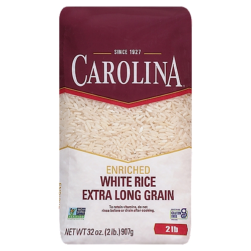 Always have a versatile option for your meals with Carolina® Extra Long Grain White Rice in your pantry. Use extra long grain white rice in your traditional dishes and when you explore new recipes, seasonings, and flavors. Because of its quality and texture, you can count on this rice to remain fluffy and separate after cooking with the great taste you love! Whether you follow a recipe or create diverse dishes with boundless flavor, Carolina® Extra Long Grain White Rice will complete every meal. Carolina Rice Unites™.